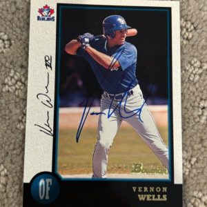 VERNON WELLS 1998 BOWMAN AUTOGRAPHED SIGNED AUTO BASEBALL CARD 112 BLUE JAYS