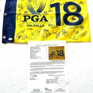 2024 PGA Championship Signed Field Flag Major Spieth Fowler Xander JSA LOA