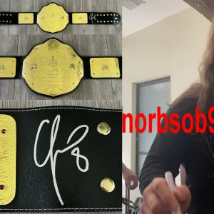 CHRIS JERICHO SIGNED WWE BIG GOLD LEATHER BELT w/EXACT VIDEO PROOF & BECKETT COA
