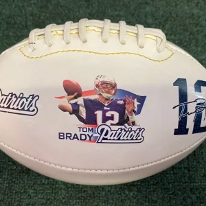 TOM BRADY #12 TEAM LOGO COLLECTIBLE MINI STAT DRAFT DATE WHITE FOOTBALL RARE