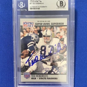 1990-91 PRO SET SUPER BOWL 160 TED HENDRICKS SIGNED AUTOGRAPHED CARD #97 BECKETT