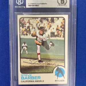 1973 TOPPS STEVE BARBER ANGELS SIGNED AUTOGRAPHED AUTO #36 CARD BECKETT AUTH