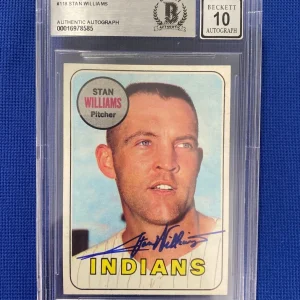 1969 TOPPS STAN WILLIAMS INDIANS SIGNED AUTOGRAPHED #118 CARD BECKETT 10 AUTO