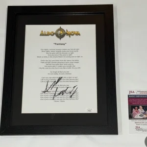 ALDO NOVA SIGNED FRAMED FANTASY LYRIC SHEET AUTOGRAPHED JSA COA