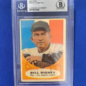 1961 TOPPS BILL RIGNEY ANGELS SIGNED AUTOGRAPHED AUTO CARD #225 BECKETT AUTH