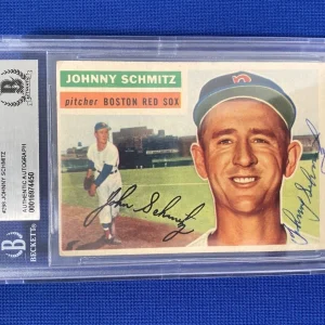 1956 TOPPS JOHNNY SCHMITZ RED SOX SIGNED AUTOGRAPHED AUTO #298 CARD BECKETT AUTH