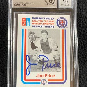 Jim Price Signed 1988 Domino's Pizza Card #20 Beckett Auto Grade 10 Tigers