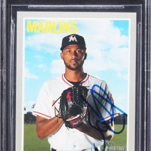 Marlins Sandy Alcantara Signed 2019 Topps Heritage #123 Card Auto 10! BAS Slab