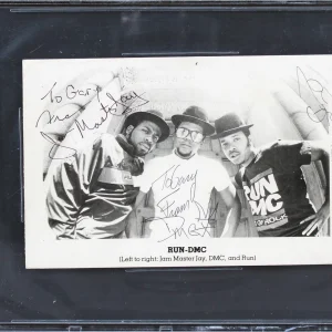 Run DMC (3) Jam Master Jay, DMC & Run Authentic Signed 5.5x8.5 Photo BAS Slabbed