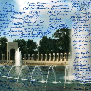 WWII MEMORIAL MULTI SIGNED 11X14 PHOTO PSA DNA AB11467 (X71) VERY RARE