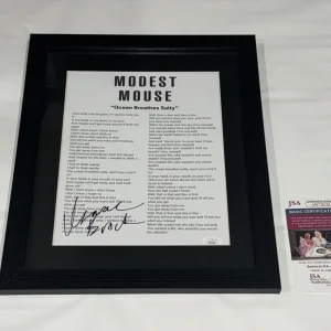 ISAAC BROCK SIGNED FRAMED MODEST MOUSE OCEAN BREATHES SALTY LYRIC SHEET JSA COA