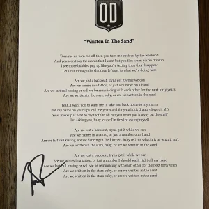 Trevor Rosen ‘Old Dominion’ Band Signed Lyric Sheet ‘Written In The Sand’