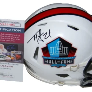 TY LAW signed (HALL OF FAME) Patriots HOF mini football helmet JSA AX11405