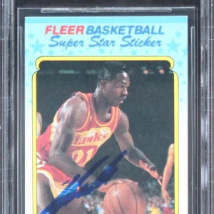 Hawks Dominique Wilkins Authentic Signed 1988 Fleer Stickers #11 Card BAS Slab