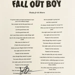 Patrick Stump Signed Autographed Fall Out Boys Lyric Sheet JSA Thnks Fr Th Mmrs