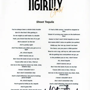 TIGIRLILY GOLD SIGNED AUTOGRAPH SHOOT TEQUILLA LYRIC SHEET ACOA COUNTRY BAND