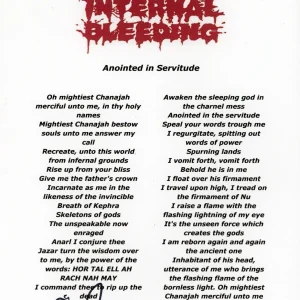 INTERNAL BLEEDING SIGNED AUTOGRAPH LYRIC SHEET ACOA CHRIS PERVELIS METAL BAND