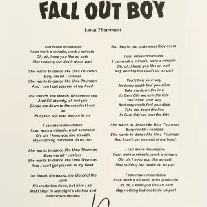 Patrick Stump Signed Autographed Fall Out Boys Lyric Sheet JSA Uma Thurman