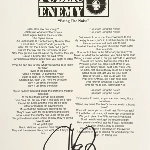 Chuck D Signed Autographed Public Enemy Bring The Noise Lyric Sheet JSA COA
