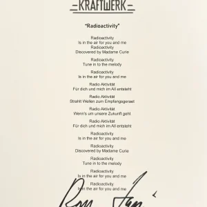 Ralf Hutter Signed Autographed Kraftwerk “Radioactivity” Lyric Sheet JSA COA
