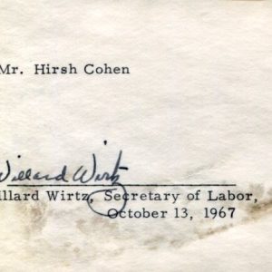 W. Willard Wirtz US Secretary of Labor JFK LBJ Cabinet Signed Autograph