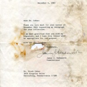 James J Wadsworth US Ambassador United Nations FCC Commissioner Signed Autograph