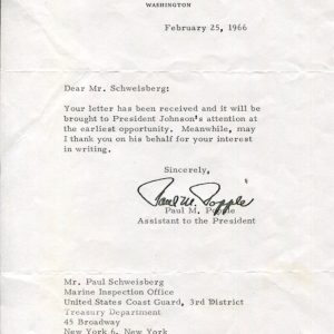 Paul M Popple Assistant President Lyndon B. Johnson Signed Autograph White House