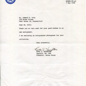 Captain Ruth Agatha Houghton Director Navy Nurse Corps WWII Signed Autograph TSL