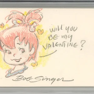 The FLINTSTONES Pebbles Original Valentines Day Sketch Signed Bob Singer PSA DNA