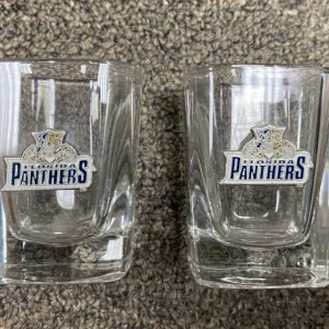 2PC SET FLORIDA PANTHERS NHL HOCKEY TEAM LOGO SHOT GLASS LOT NEW NEVER USED