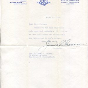 James C. Shannon Governor of Connecticut CT Signed Autograph Letter