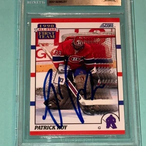 PATRICK ROY AS1 Signed 1990-91 SCORE Card #312 Beckett BAS