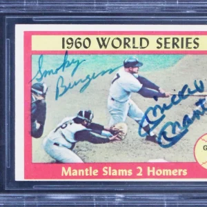 Mickey Mantle & Smokey Burgess Authentic Signed 1961 Topps #307 Card BAS Slabbed