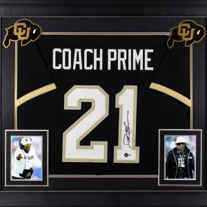 Colorado Deion Sanders Signed Coach Prime Black Pro Style Framed Jersey BAS Wit