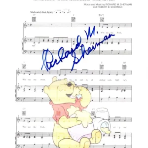 Richard M Sherman Signed Autograph Winnie the Pooh Custom Sheet Music w/ JSA COA