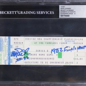 Lakers Magic Johnson "2x Insc" Signed NBA Finals Game 6 Ticket Auto 10! BAS Slab