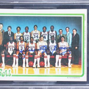 76ers Julius Erving Signed 1980 Topps Team Posters #12 Card Auto 10! BAS Slabbed