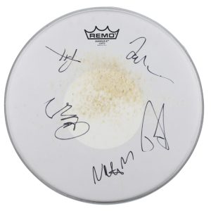 Foo Fighters (5) Grohl, Hawkins +3 Signed 15 Concert Used Drum Head BAS #AE21091