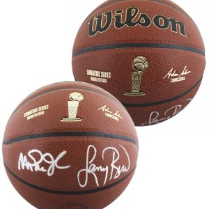 Magic Johnson & Larry Bird Signed Wilson Trophy Series Basketball BAS Witnessed