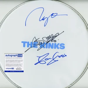 The KINKS Ray & Dave Davies + Mick SIGNED Drumhead ACOA