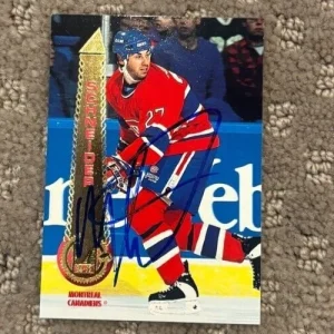 1994-95 Pinnacle Canadiens Hockey Card #56 Mathieu Schneider signed autographed