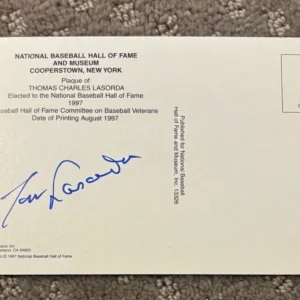 Tommy Lasorda Signed Gold Hall Of Fame Plaque Postcard Autographed LA DODGERS