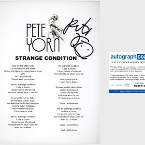 PETE YORN SIGNED AUTOGRAPH STRANGE CONDITION LYRIC SHEET w/PROOF & ACOA COA