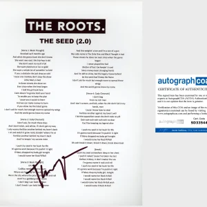 BLACK THOUGHT TARIQ TROTTER SIGNED THE ROOTS THE SEED 2.0 LYRIC SHEET wPROOF COA