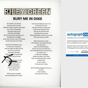 RILEY GREEN SIGNED BURY ME IN DIXIE LYRIC SHEET w/PROOF & AUTOGRAPH COA ACOA