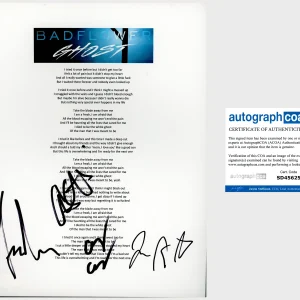 BADFLOWER BAND JOSH KATZ +3 SIGNED GHOST LYRIC SHEET w/PROOF & AUTOGRAPH COA