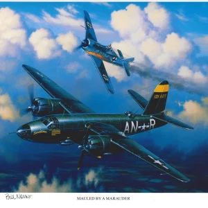 WILLIAM NORRIS HAND SIGNED MAULED BY A MARAUDER PRINT STAN STOKES WWII B-26