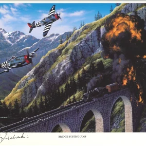 GABBY GABRESKI SIGNED BRIDGE BUSTING JUGS PRINT STAN STOKES (D) WWII ACE PSA DNA