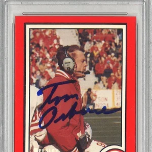 TOM OSBORNE SIGNED 1989 LEESLEY TRADING CARD #93 PSA DNA NEBRASKA CORNHUSKERS