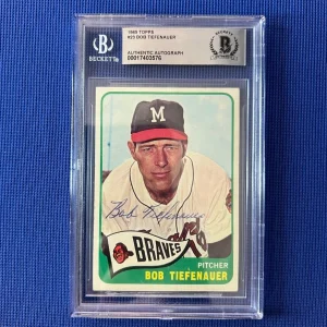 1965 TOPPS BOB TIEFENAUER MILWAUKEE BRAVES SIGNED AUTOGRAPHED CARD #23 BECKETT